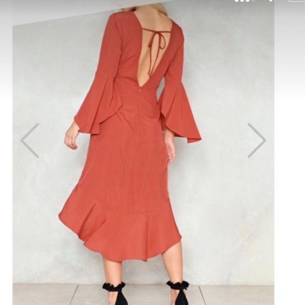 NWT RUFFLE HIGH-LOW RUFFLE DRESS IN RUST - Picture 7 of 8